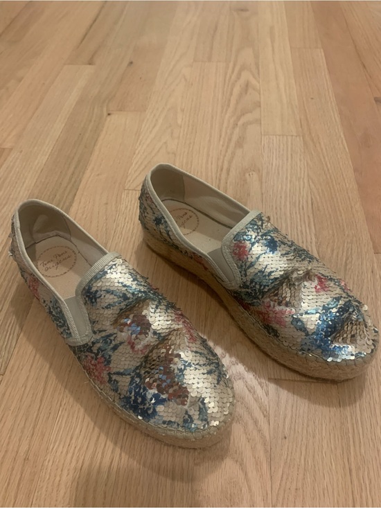 Toni Pons Shoes - Sequin Floral Espadrille Slip-Ons - Cream Blue Pink